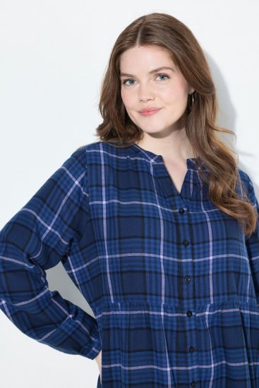 Ulla Popken 840929 Kariertes Kleid Dunkelblau - Midikleider - Midikleider in großen Größen