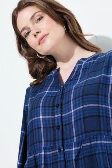 Ulla Popken 840929 Kariertes Kleid Dunkelblau - Midikleider - Midikleider in großen Größen