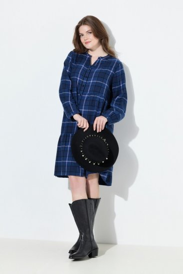 Ulla Popken 840929 Kariertes Kleid Dunkelblau - Midikleider - Midikleider in großen Größen
