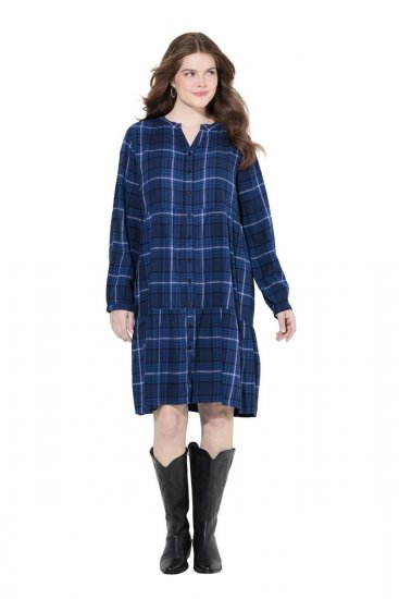 Ulla Popken 840929 Kariertes Kleid Dunkelblau - Midikleider - Midikleider in großen Größen