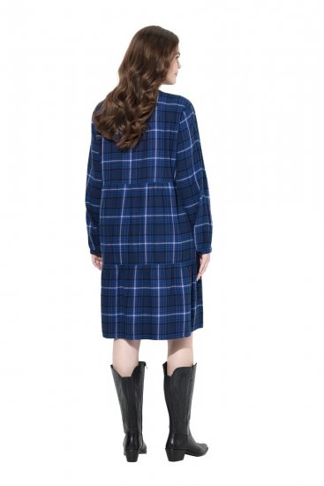Ulla Popken 840929 Kariertes Kleid Dunkelblau - Midikleider - Midikleider in großen Größen