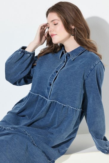 Ulla Popken 840972 Sweatkleid mit Volants Indigo - Sweatkleider - 