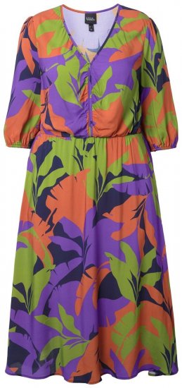 Ulla Popken 841034 Gemustertes Kleid mit 3/4-Ärmeln Dunkelblau - Maxikleider - Große Größen: Lange Maxikleider