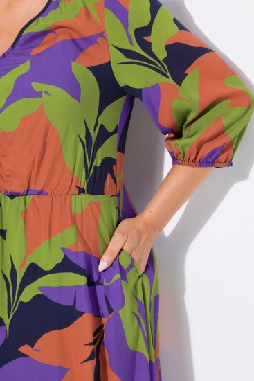 Ulla Popken 841034 Gemustertes Kleid mit 3/4-Ärmeln Dunkelblau - Maxikleider - Große Größen: Lange Maxikleider