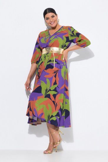 Ulla Popken 841034 Gemustertes Kleid mit 3/4-Ärmeln Dunkelblau - Maxikleider - Große Größen: Lange Maxikleider
