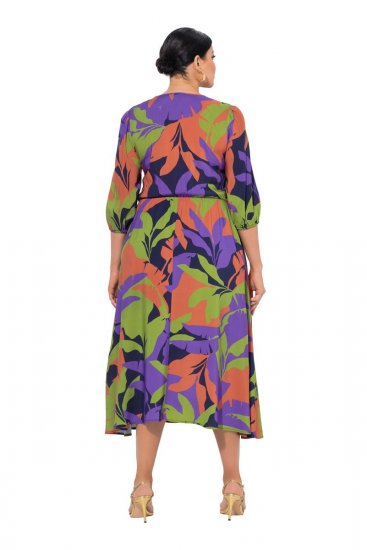 Ulla Popken 841034 Gemustertes Kleid mit 3/4-Ärmeln Dunkelblau - Maxikleider - Große Größen: Lange Maxikleider