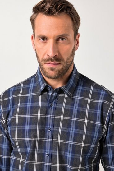 JP1880 Checked Shirt Long Sleeve Kent Collar Anthracite - Herrenhemden - Herrenhemden in großen Größen