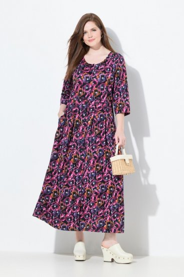 Ulla Popken 841219 Geblümtes Maxikleid Dunkellila - Maxikleider - Große Größen: Lange Maxikleider
