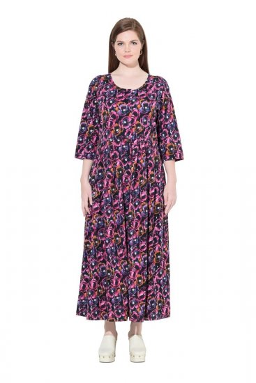 Ulla Popken 841219 Geblümtes Maxikleid Dunkellila - Maxikleider - Große Größen: Lange Maxikleider