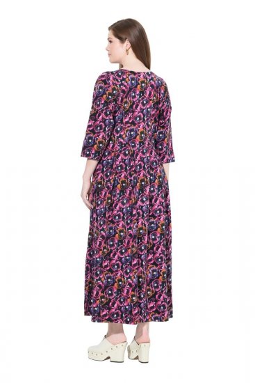 Ulla Popken 841219 Geblümtes Maxikleid Dunkellila - Maxikleider - Große Größen: Lange Maxikleider