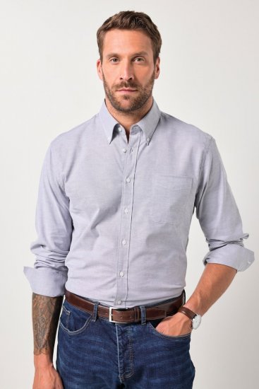 JP1880 Oxford Shirt Flexnamic Long Sleeve Grey - Herrenhemden - Herrenhemden in großen Größen