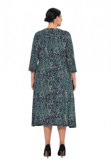 Ulla Popken 841839 Jerseykleid mit Animal-Print und 3/4-Ärmeln Dunkelgrün - Midikleider - Midikleider in großen Größen