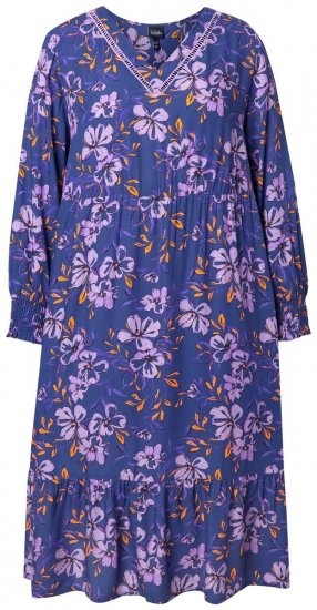 Ulla Popken 841873 Geblümtes Midikleid Dunkelblau - Midikleider - Midikleider in großen Größen
