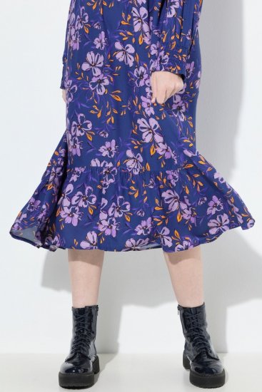 Ulla Popken 841873 Geblümtes Midikleid Dunkelblau - Midikleider - Midikleider in großen Größen