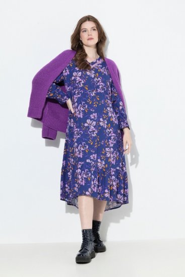Ulla Popken 841873 Geblümtes Midikleid Dunkelblau - Midikleider - Midikleider in großen Größen