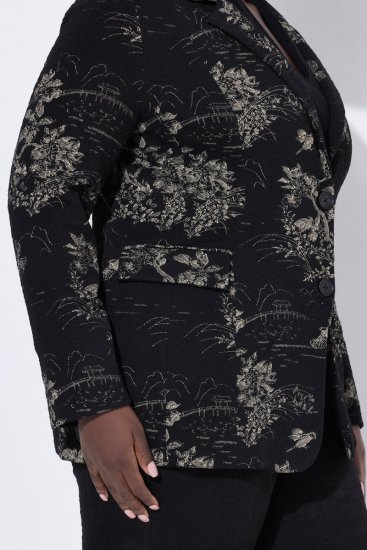 Ulla Popken 841901 Gemusterter Blazer Schwarz - Blazer - Blazer für Frauen in Großgrößen