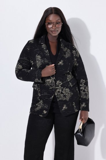 Ulla Popken 841901 Gemusterter Blazer Schwarz - Blazer - Blazer für Frauen in Großgrößen