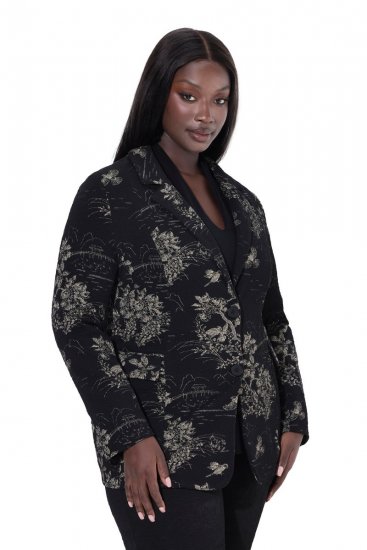 Ulla Popken 841901 Gemusterter Blazer Schwarz - Blazer - Blazer für Frauen in Großgrößen