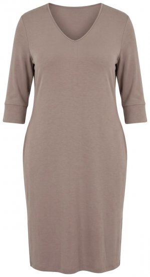 Ulla Popken 841952 Sweatkleid mit V-Ausschnitt Hellbraun - Kleider - Kleider für jede Größe