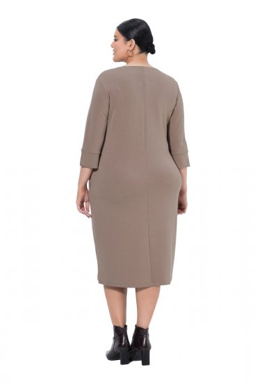 Ulla Popken 841952 Sweatkleid mit V-Ausschnitt Hellbraun - Kleider - Kleider für jede Größe