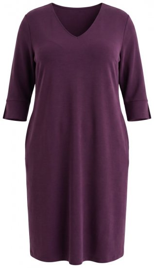 Ulla Popken 841952 Sweatkleid mit 3/4-Ärmeln Pflaume - Midikleider - Midikleider in großen Größen