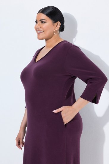 Ulla Popken 841952 Sweatkleid mit 3/4-Ärmeln Pflaume - Midikleider - Midikleider in großen Größen