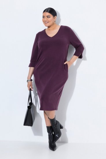 Ulla Popken 841952 Sweatkleid mit 3/4-Ärmeln Pflaume - Midikleider - Midikleider in großen Größen