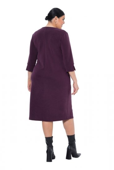 Ulla Popken 841952 Sweatkleid mit 3/4-Ärmeln Pflaume - Midikleider - Midikleider in großen Größen