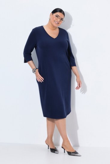 Ulla Popken 841952 Sweatkleid mit V-Ausschnitt Dunkelblau - Kleider - Kleider für jede Größe