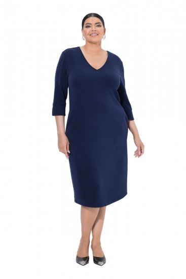Ulla Popken 841952 Sweatkleid mit V-Ausschnitt Dunkelblau - Kleider - Kleider für jede Größe