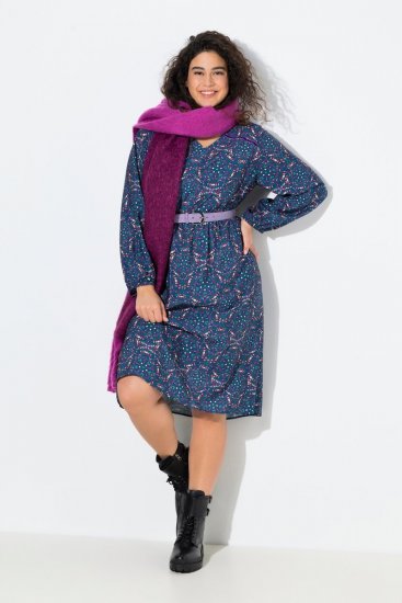 Ulla Popken 842153 Gemustertes Midikleid Petrol - Midikleider - Midikleider in großen Größen