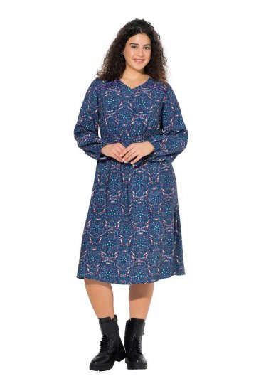Ulla Popken 842153 Gemustertes Midikleid Petrol - Midikleider - Midikleider in großen Größen