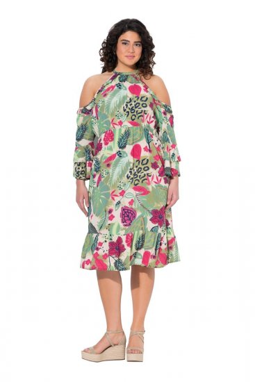 Ulla Popken 842471 Kleid in A-Linie mit 3/4-Ärmeln Champagner - Kleider - Kleider für jede Größe