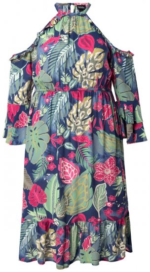 Ulla Popken 842471 Gemustertes Midikleid Dunkelblau - Midikleider - Midikleider in großen Größen