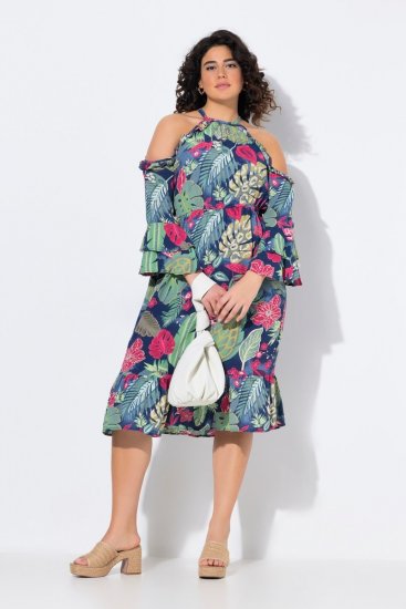 Ulla Popken 842471 Gemustertes Midikleid Dunkelblau - Midikleider - Midikleider in großen Größen