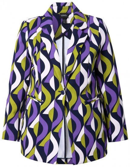 Ulla Popken 842680 Gemusterter Jerseyblazer aus Punto di Roma Dunkelblau - Blazer - Blazer für Frauen in Großgrößen