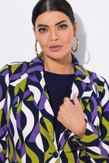 Ulla Popken 842680 Gemusterter Jerseyblazer aus Punto di Roma Dunkelblau - Blazer - Blazer für Frauen in Großgrößen