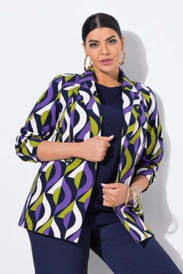 Ulla Popken 842680 Gemusterter Jerseyblazer aus Punto di Roma Dunkelblau - Blazer - Blazer für Frauen in Großgrößen