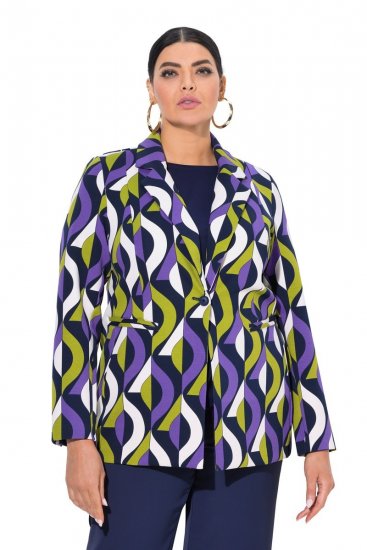 Ulla Popken 842680 Gemusterter Jerseyblazer aus Punto di Roma Dunkelblau - Blazer - Blazer für Frauen in Großgrößen
