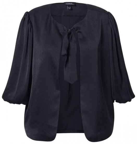 Ulla Popken 842712 Kurzer Blazer zum Binden mit Volantärmeln Schwarz - Blazer - Blazer für Frauen in Großgrößen