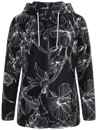 Ulla Popken 842758 Geblümte Fleecejacke mit Kapuze Schwarz - Fleecekleidung - 