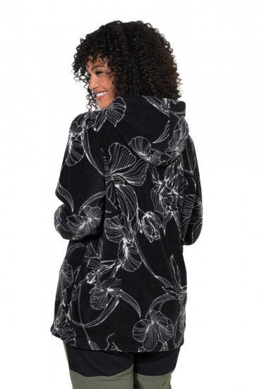 Ulla Popken 842758 Geblümte Fleecejacke mit Kapuze Schwarz - Fleecekleidung - 