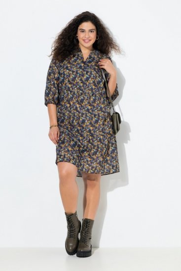 Ulla Popken 842936 Gestreiftes Kleid mit 3/4-Ärmeln Dunkelblau - Abendkleider - Abendkleider für Damen in großen Größen