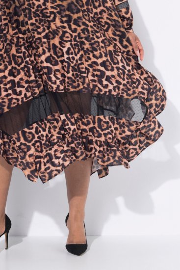 Ulla Popken 842979 Kleid mit Animal-Print Braun - Midikleider - Midikleider in großen Größen