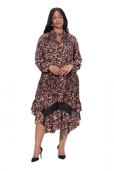 Ulla Popken 842979 Kleid mit Animal-Print Braun - Midikleider - Midikleider in großen Größen