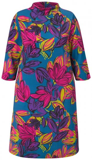 Ulla Popken 843180 Geblümtes Jerseykleid Petrol - Kleider - Kleider für jede Größe