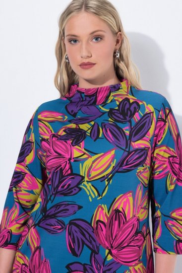 Ulla Popken 843180 Geblümtes Jerseykleid Petrol - Kleider - Kleider für jede Größe