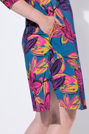 Ulla Popken 843180 Geblümtes Jerseykleid Petrol - Kleider - Kleider für jede Größe
