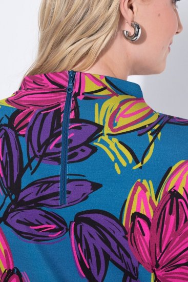 Ulla Popken 843180 Geblümtes Jerseykleid Petrol - Kleider - Kleider für jede Größe