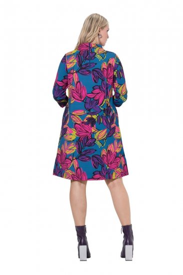 Ulla Popken 843180 Geblümtes Jerseykleid Petrol - Kleider - Kleider für jede Größe